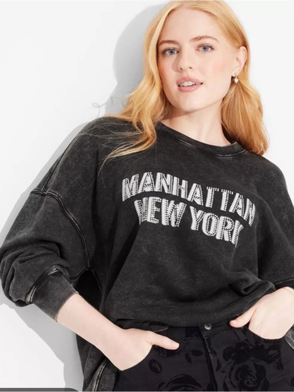 wild fable Black Manhattan New York Graphic Oversized Sweatshirt
